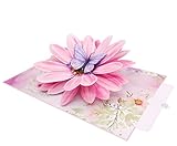 MOKIO® Tarjeta de Flores Pop-Up – Flor con Mariposa – Tarjeta de felicitación 3D para un cumpleaños, jubilación o como cupón, Tarjeta de regalo emergente con sobre