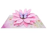 MOKIO® Tarjeta de Flores Pop-Up – Flor con Mariposa – Tarjeta de felicitación 3D para un cumpleaños, jubilación o como cupón, Tarjeta de regalo emergente con sobre