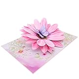 MOKIO® Tarjeta de Flores Pop-Up – Flor con Mariposa – Tarjeta de felicitación 3D para un cumpleaños, jubilación o como cupón, Tarjeta de regalo emergente con sobre