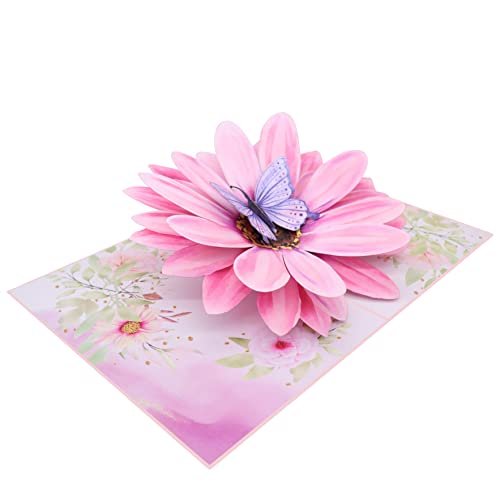 MOKIO® Tarjeta de Flores Pop-Up – Flor con Mariposa – Tarjeta de felicitación 3D para un cumpleaños, jubilación o como cupón, Tarjeta de regalo emergente con sobre