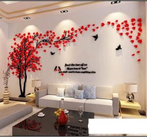 Árbol 3D Pegatinas de Pared, DIY Árbol Calcomanías Murales Adhesivo Pegatinas Decoración Hogareña Artes de Salón, Dormitorio, Habitación para Niños, Pared de TV(XL-400 * 200cm,Rojo Izquierda)