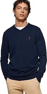 Polo Club Jersey Básico de Cuello Pico para Hombre - Suéter Manga Larga 100% Algodón con Logo Bordado