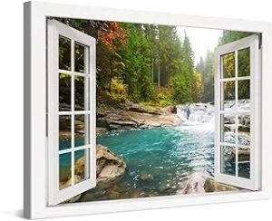 Bosque Río Cascada Ventana 120x80cm