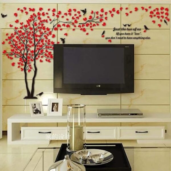 Árbol 3D Pegatinas de Pared, DIY Árbol Calcomanías Murales Adhesivo Pegatinas Decoración Hogareña Artes de Salón, Dormitorio, Habitación para Niños, Pared de TV(XL-400 * 200cm,Rojo Izquierda) - Imagen 3