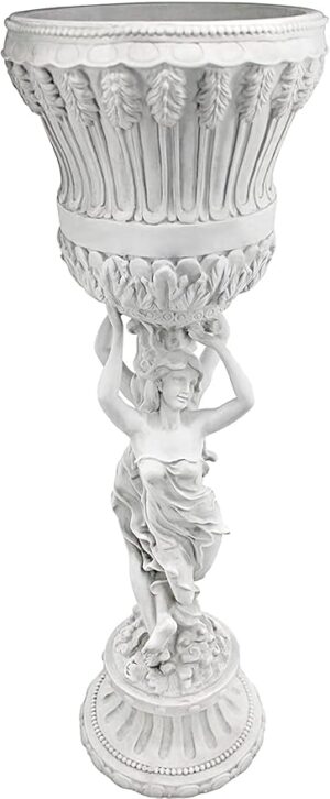 Design Toscano Les Filles Joyeuses Dancing Maidens Pedestal Column Plant Stand with Urn, 36 Inch Tall, Cast Stone Resin, Antique Stone Finish