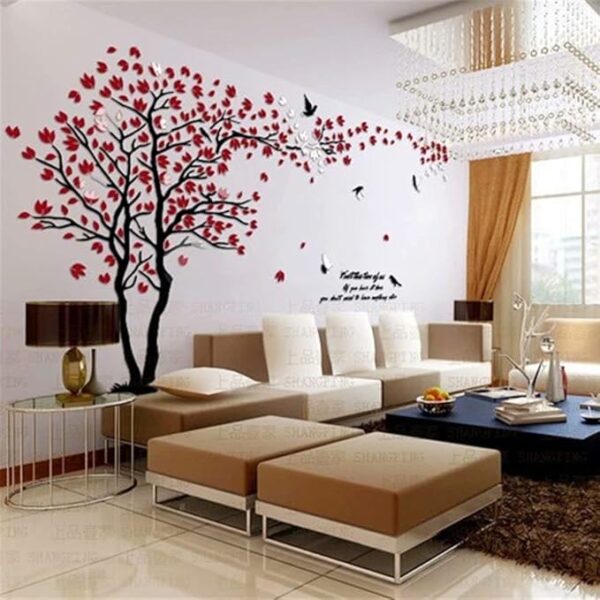Árbol 3D Pegatinas de Pared, DIY Árbol Calcomanías Murales Adhesivo Pegatinas Decoración Hogareña Artes de Salón, Dormitorio, Habitación para Niños, Pared de TV(XL-400 * 200cm,Rojo Izquierda) - Imagen 4