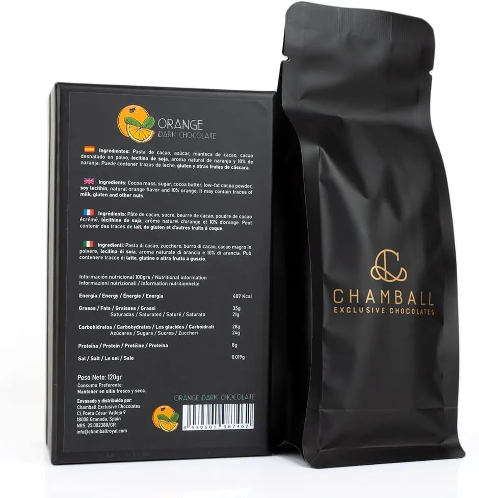 Chamball Orange Box. Artisan chocolate, this combination of dark chocolate with candied orange is a true delight for the most discerning palates. - Image 4