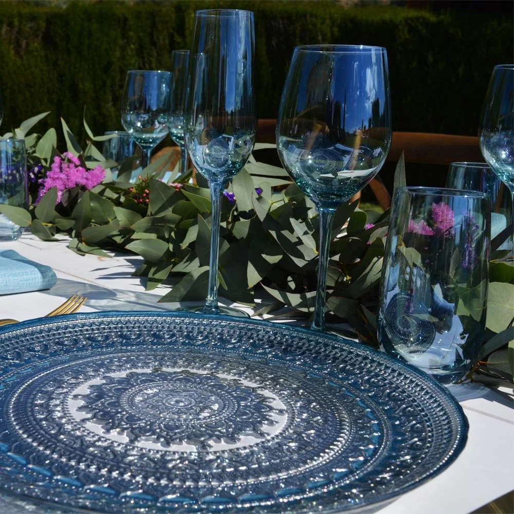 EME Mobiliario Juego de Copas de Cristal en Color Azul Compuesto por Copa de Cava, Copa de Vino y Vaso. 6 Unidades de Cada Pieza. - Imagen 8