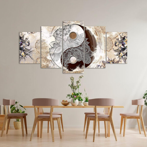 DekoArte - Cuadros Modernos Impresión de Imagen Artística Digitalizada | Lienzo Decorativo Para Tu Salón o Dormitorio | Estilo Ying Yang Abstractos Zen Colores Beig Marrón | 5 Piezas 200 x 100 cm XXL - Imagen 4