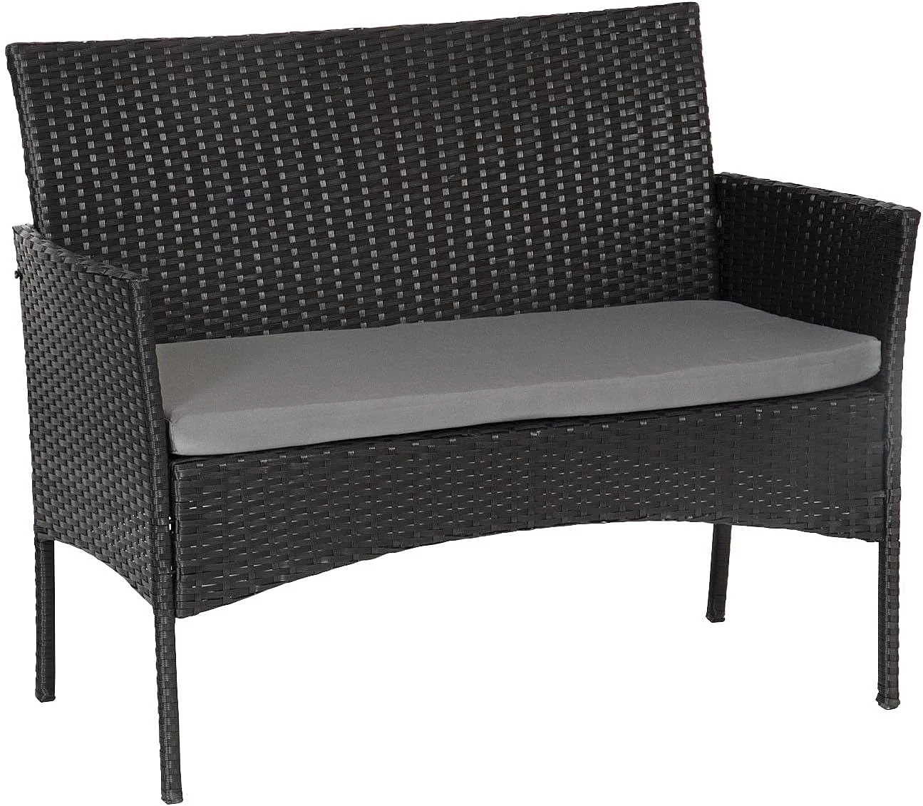 Muebles de jardín de Resina Trenzada Negra - 4 Asientos: 1 sofá, 2 sillones, 1 Mesa de Centro - Cojines Grises con Cremallera - Imagen 3