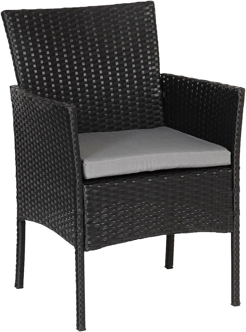 Muebles de jardín de Resina Trenzada Negra - 4 Asientos: 1 sofá, 2 sillones, 1 Mesa de Centro - Cojines Grises con Cremallera - Imagen 4