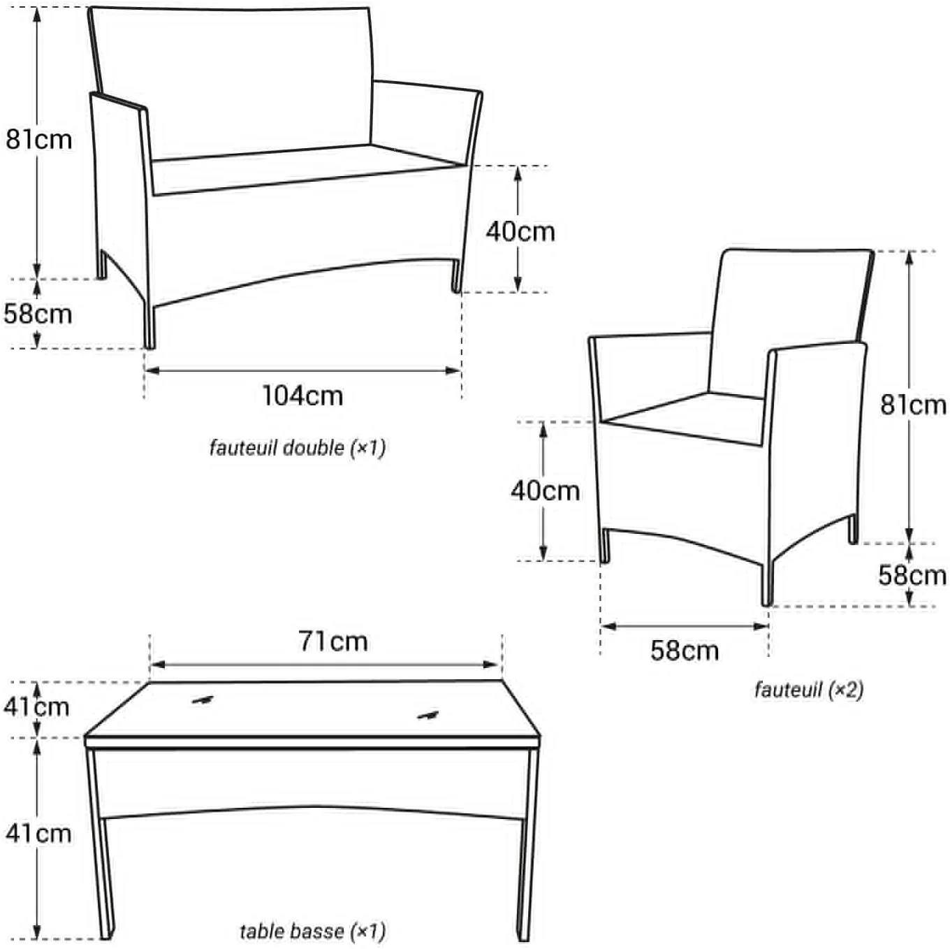 Muebles de jardín de Resina Trenzada Negra - 4 Asientos: 1 sofá, 2 sillones, 1 Mesa de Centro - Cojines Grises con Cremallera - Imagen 9