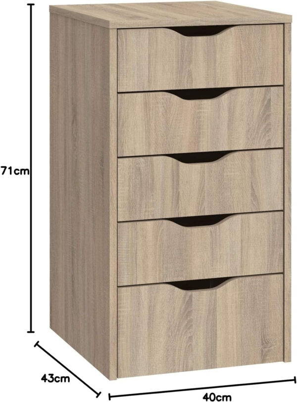 Cajonera de 5 Cajones, con Tirador de Curva Tallado, 71 x 40 x 43 cm(Alto x Ancho x Profundo), Color Roble Cambrian - Imagen 3