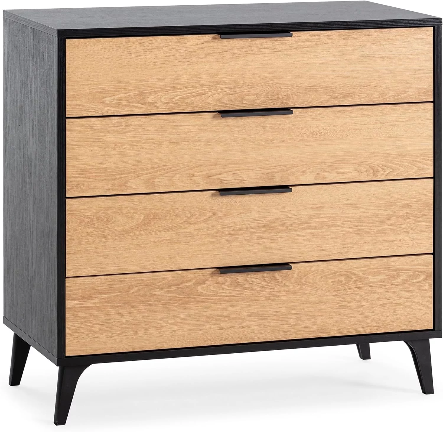 Cómoda de Noche Kalma 4 cajones Color Negro/Madera, 80 cm (Ancho) 40 cm (Profundo) 76 cm (Altura)