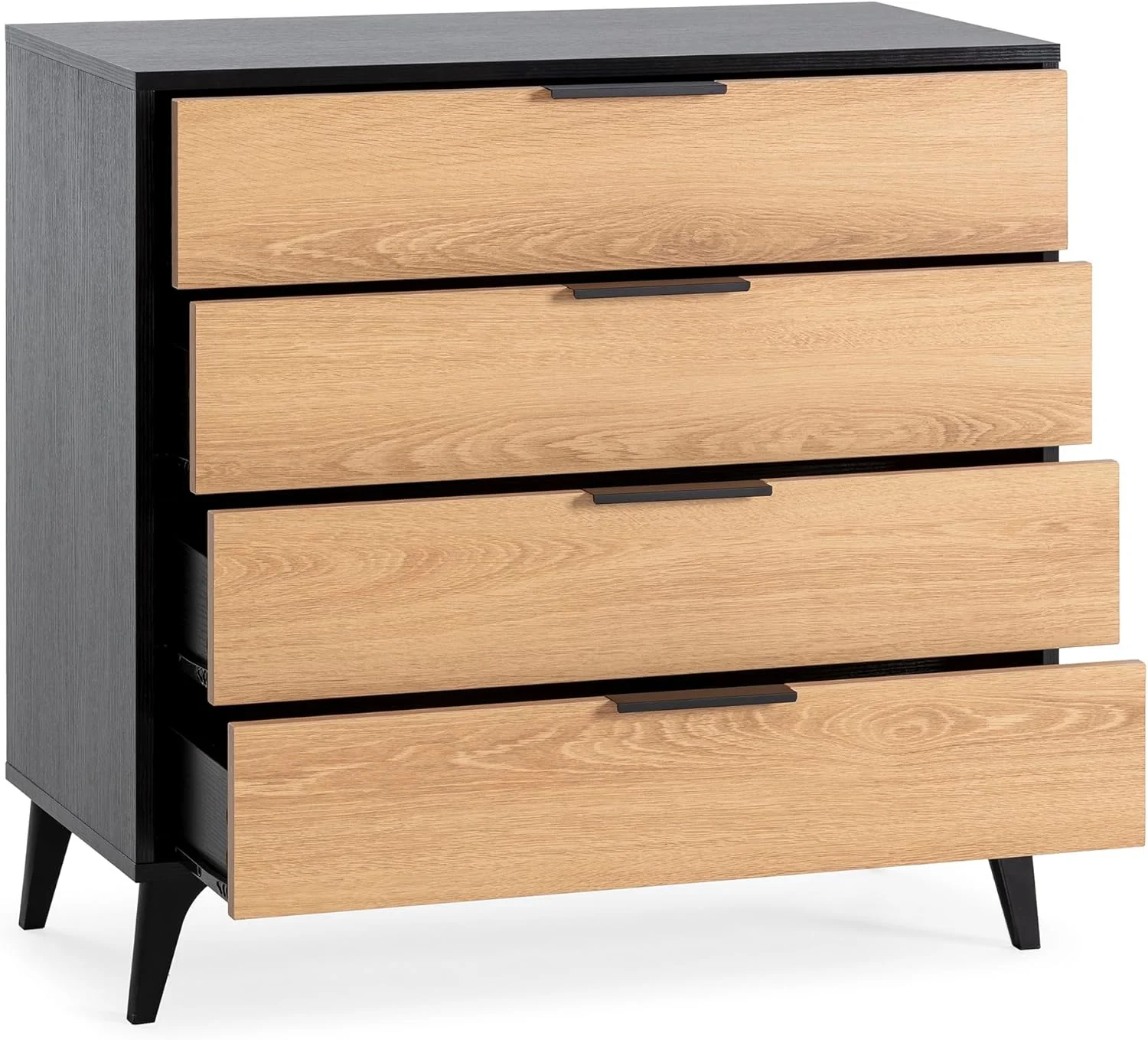 Cómoda de Noche Kalma 4 cajones Color Negro/Madera, 80 cm (Ancho) 40 cm (Profundo) 76 cm (Altura) - Imagen 2