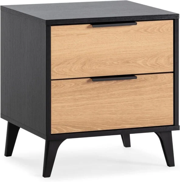 Mesita de Noche Kalma 2 cajones Color Negro/Madera, 45 cm (Ancho) 40 cm (Profundo) 48,5 cm (Altura)