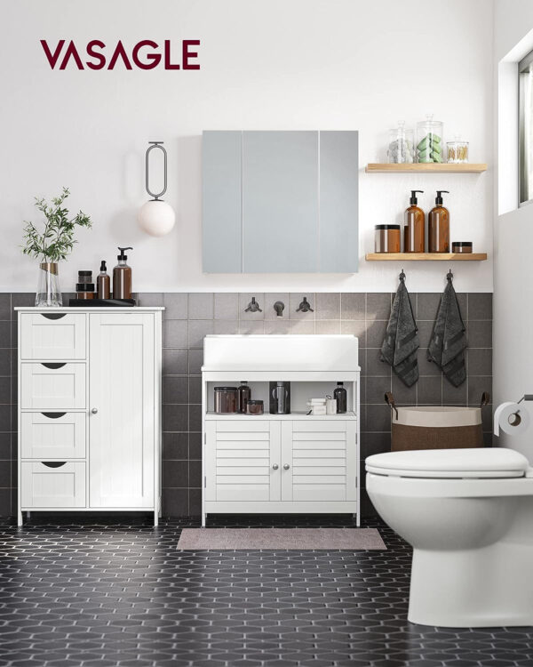 Armario de Baño, Mueble de Baño Estrecho, Cómoda de Baño, Cajonera con 4 Cajones, Armario con Puerta, Estante Ajustable, 30 x 55 x 82 cm, Blanco LHC41W - Imagen 2