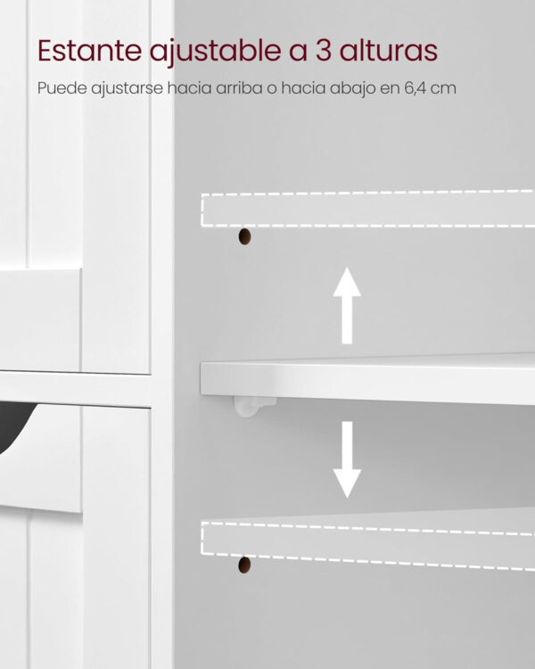 Armario de Baño, Mueble de Baño Estrecho, Cómoda de Baño, Cajonera con 4 Cajones, Armario con Puerta, Estante Ajustable, 30 x 55 x 82 cm, Blanco LHC41W - Imagen 6