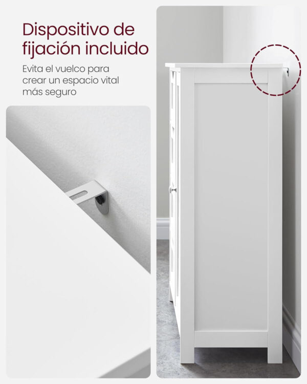 Armario de Baño, Mueble de Baño Estrecho, Cómoda de Baño, Cajonera con 4 Cajones, Armario con Puerta, Estante Ajustable, 30 x 55 x 82 cm, Blanco LHC41W - Imagen 7