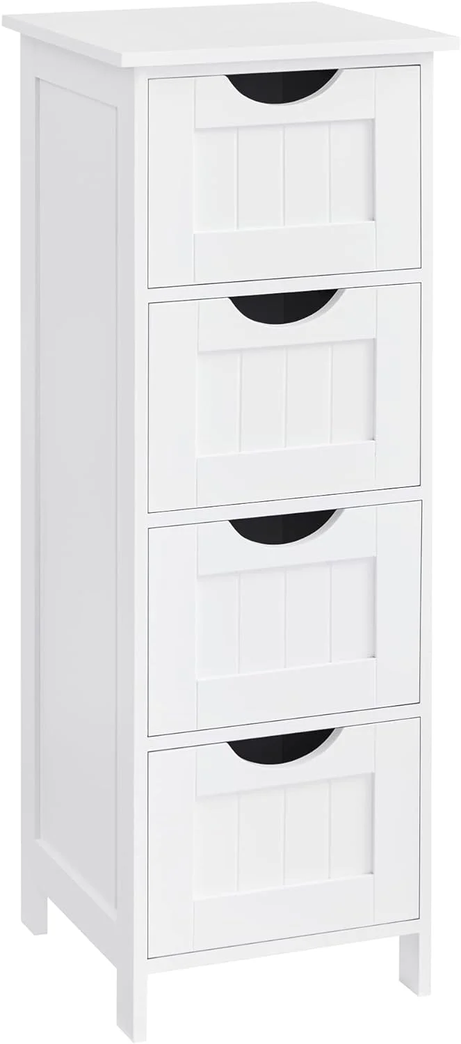 Armario de baño, de Almacenamiento, de Pie, con 4 cajones, 30 x 30 x 82 cm, Sala de Estar, Comedor, Cocina, Estilo Moderno, Blanco LHC40W