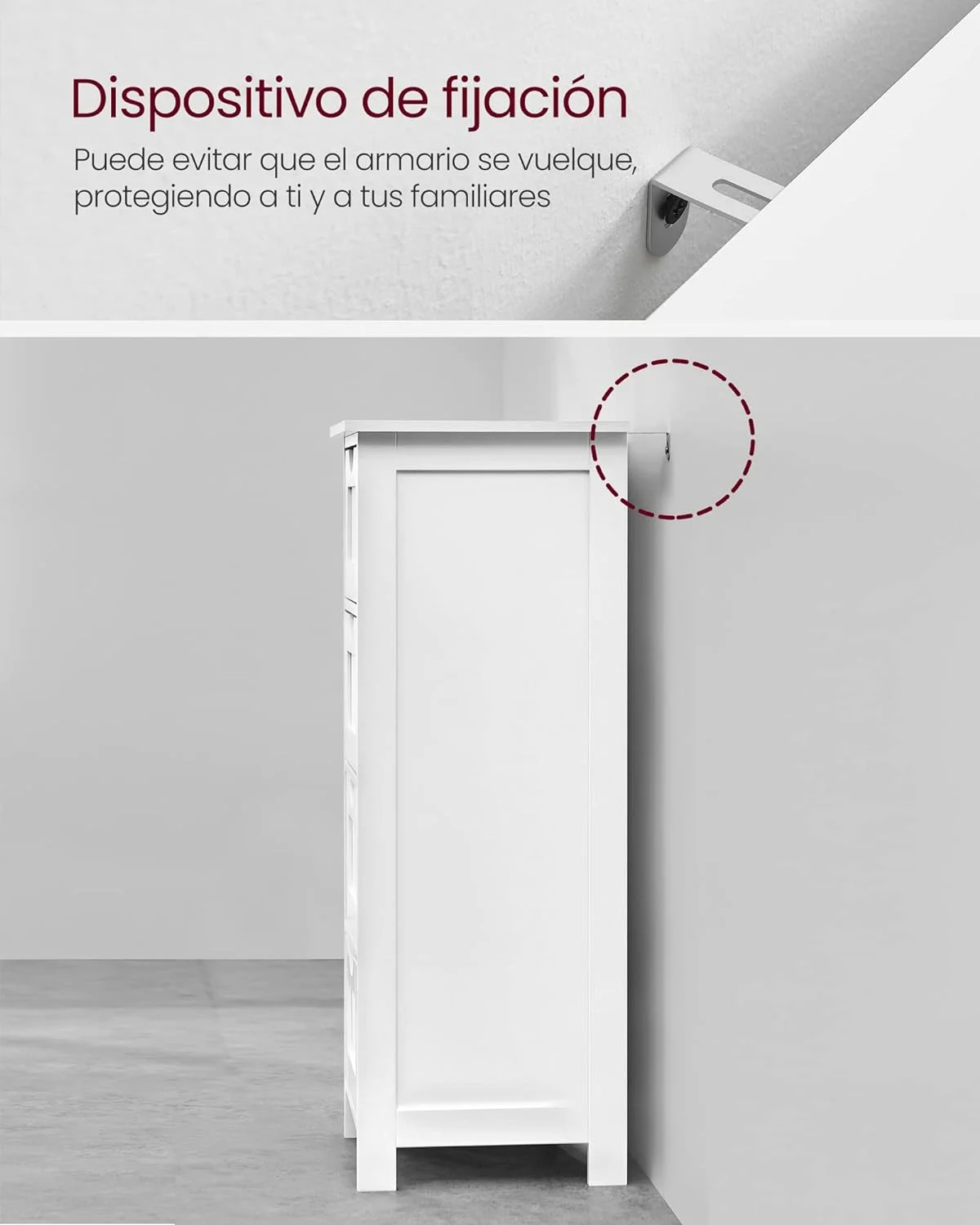 Armario de baño, de Almacenamiento, de Pie, con 4 cajones, 30 x 30 x 82 cm, Sala de Estar, Comedor, Cocina, Estilo Moderno, Blanco LHC40W - Imagen 5