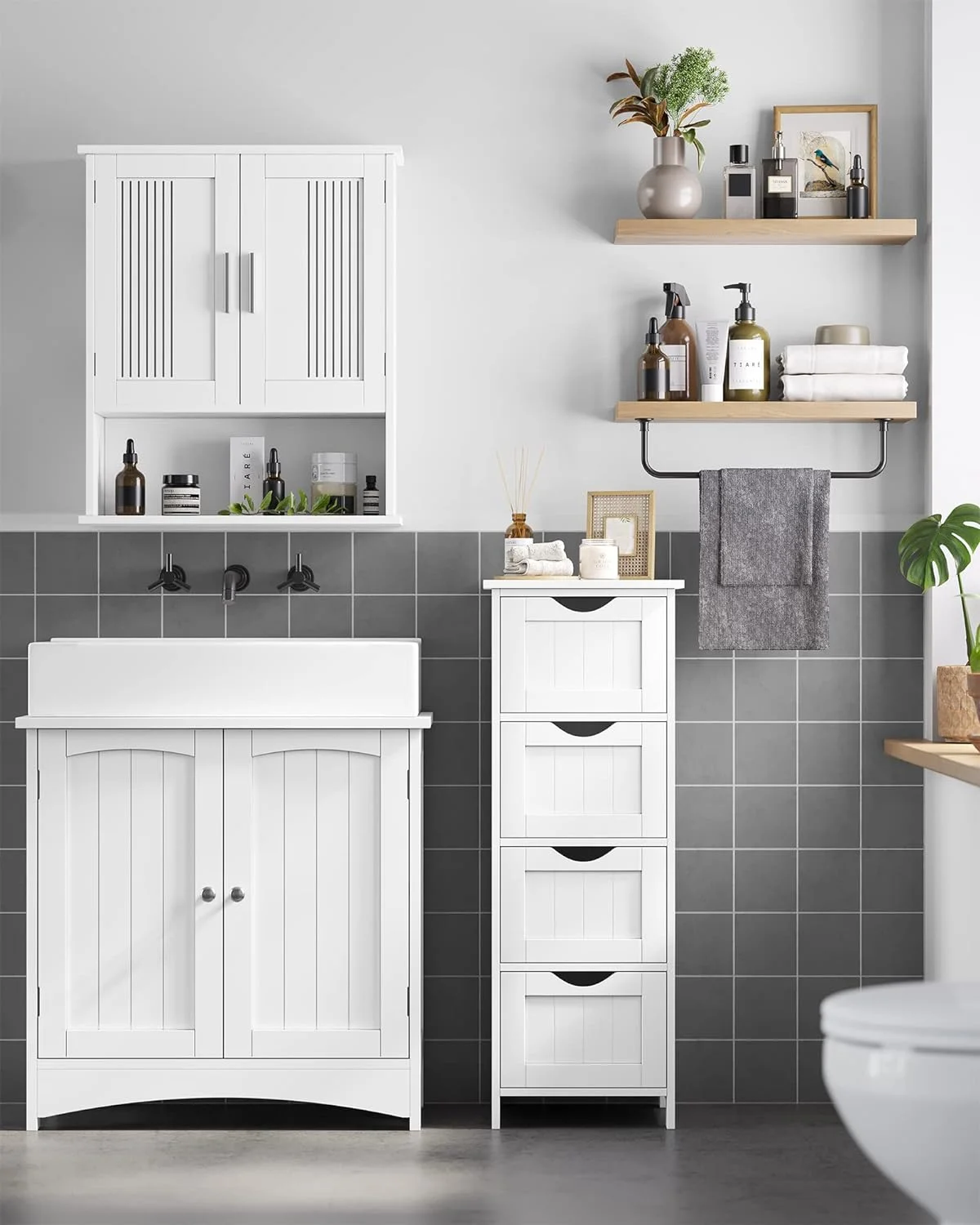 Armario de baño, de Almacenamiento, de Pie, con 4 cajones, 30 x 30 x 82 cm, Sala de Estar, Comedor, Cocina, Estilo Moderno, Blanco LHC40W - Imagen 7