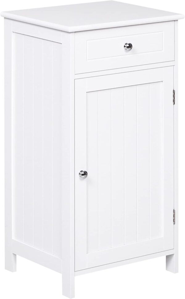 Armario de Baño con 1 Cajón 1 Puerta y Estante Ajustable Interior Mueble Auxiliar de Almacenaje Antivuelco 43x34x77 cm Blanco