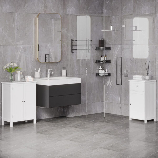 Armario de Baño con 1 Cajón 1 Puerta y Estante Ajustable Interior Mueble Auxiliar de Almacenaje Antivuelco 43x34x77 cm Blanco - Imagen 4