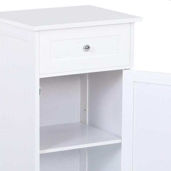 Armario de Baño con 1 Cajón 1 Puerta y Estante Ajustable Interior Mueble Auxiliar de Almacenaje Antivuelco 43x34x77 cm Blanco - Imagen 9