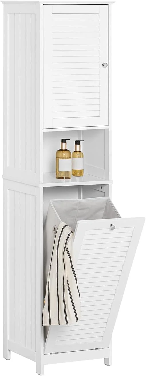 Mueble Columna de Baño con 1 Cesto para Ropa Sucia
