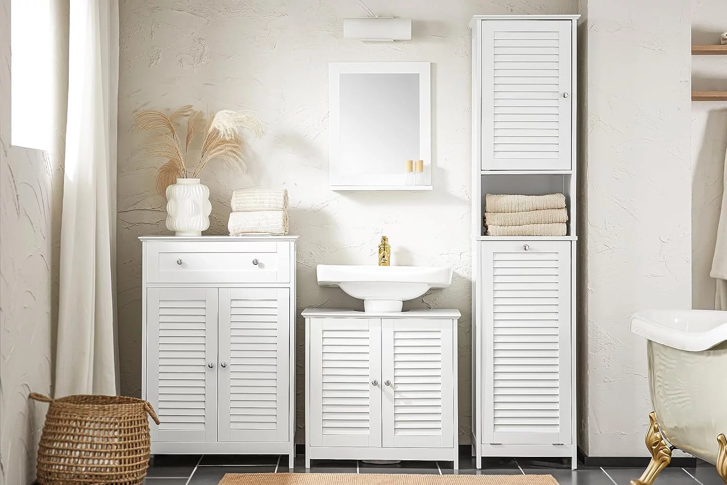 Mueble Columna de Baño con 1 Cesto para Ropa Sucia - Imagen 4