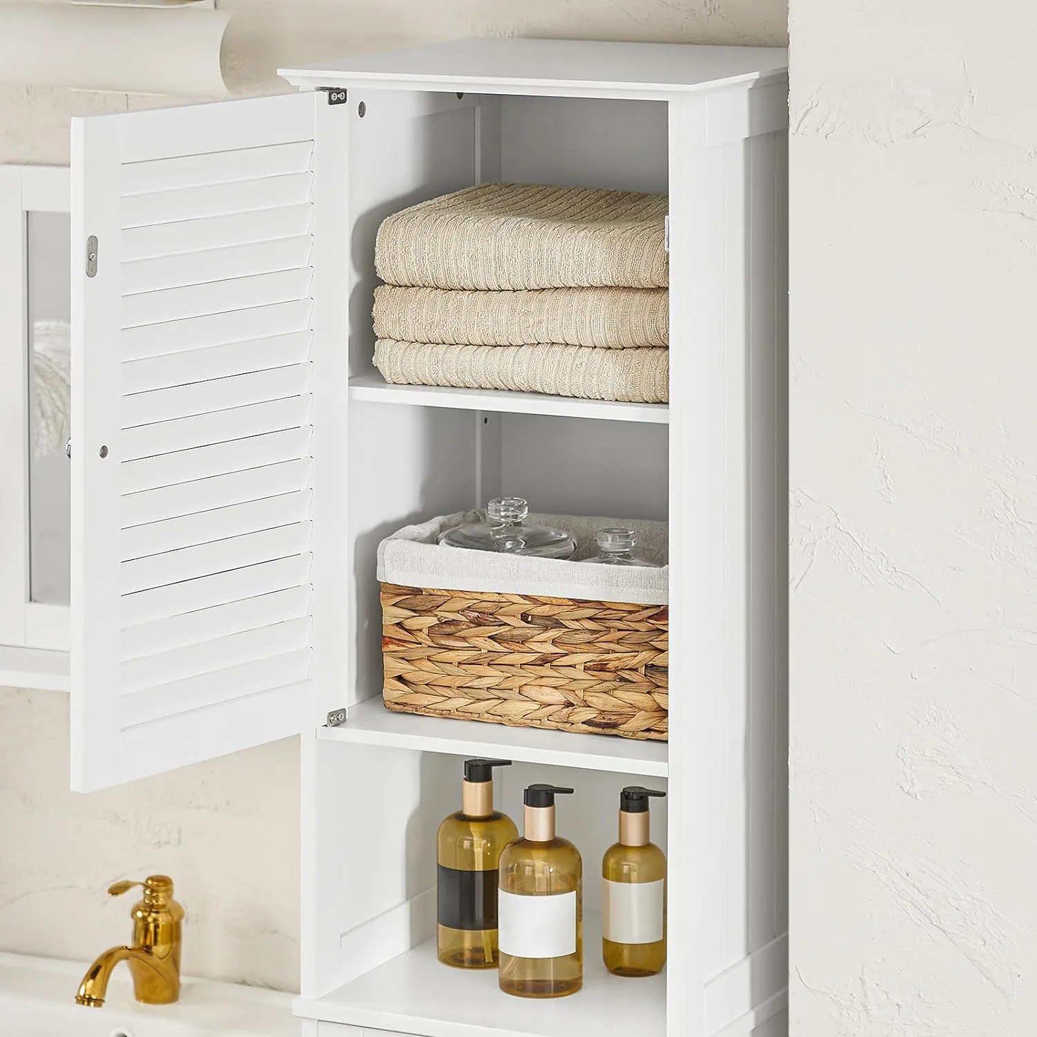Mueble Columna de Baño con 1 Cesto para Ropa Sucia - Imagen 5