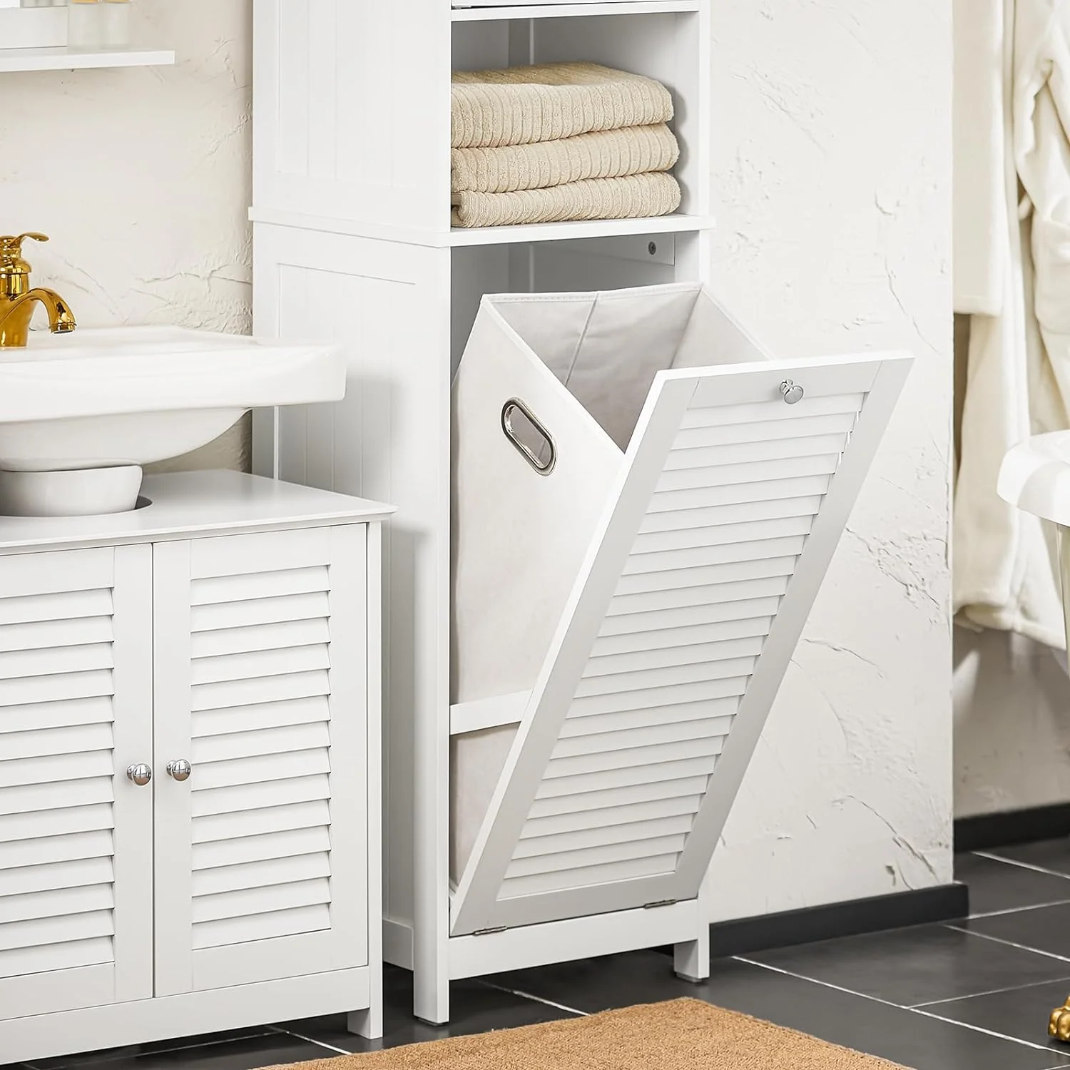 Mueble Columna de Baño con 1 Cesto para Ropa Sucia - Imagen 7