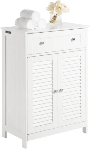 SoBuy Armario de almacenaje Mueble Auxiliar para baño- 1 cajones y 2 Puertas FRG238-W,ES (Blanco)