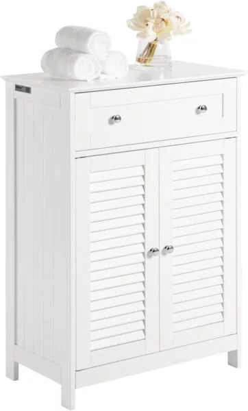 SoBuy Armario de almacenaje Mueble Auxiliar para baño- 1 cajones y 2 Puertas FRG238-W,ES (Blanco)