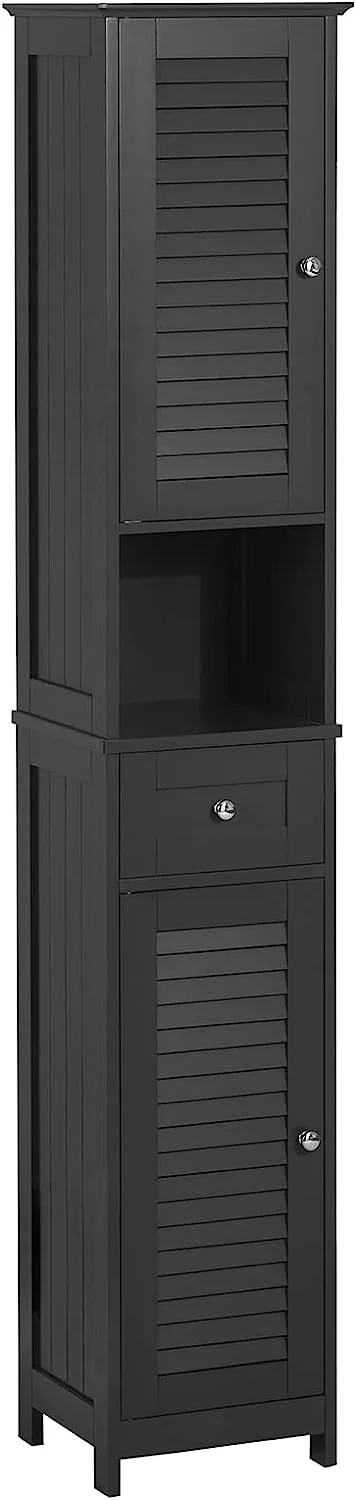Mueble Columna de baño, Armario Baño Alto Estanterías de Baño-2 Puertas y 1 Cajón 32 x 30 x 170 cm ES (Gris)
