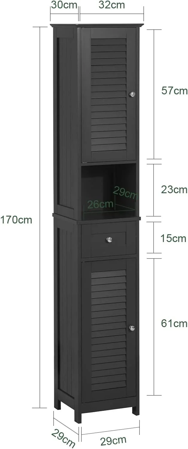Mueble Columna de baño, Armario Baño Alto Estanterías de Baño-2 Puertas y 1 Cajón 32 x 30 x 170 cm ES (Gris) - Imagen 2