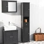 Mueble Columna de baño, Armario Baño Alto Estanterías de Baño-2 Puertas y 1 Cajón 32 x 30 x 170 cm ES (Gris) - Imagen 3