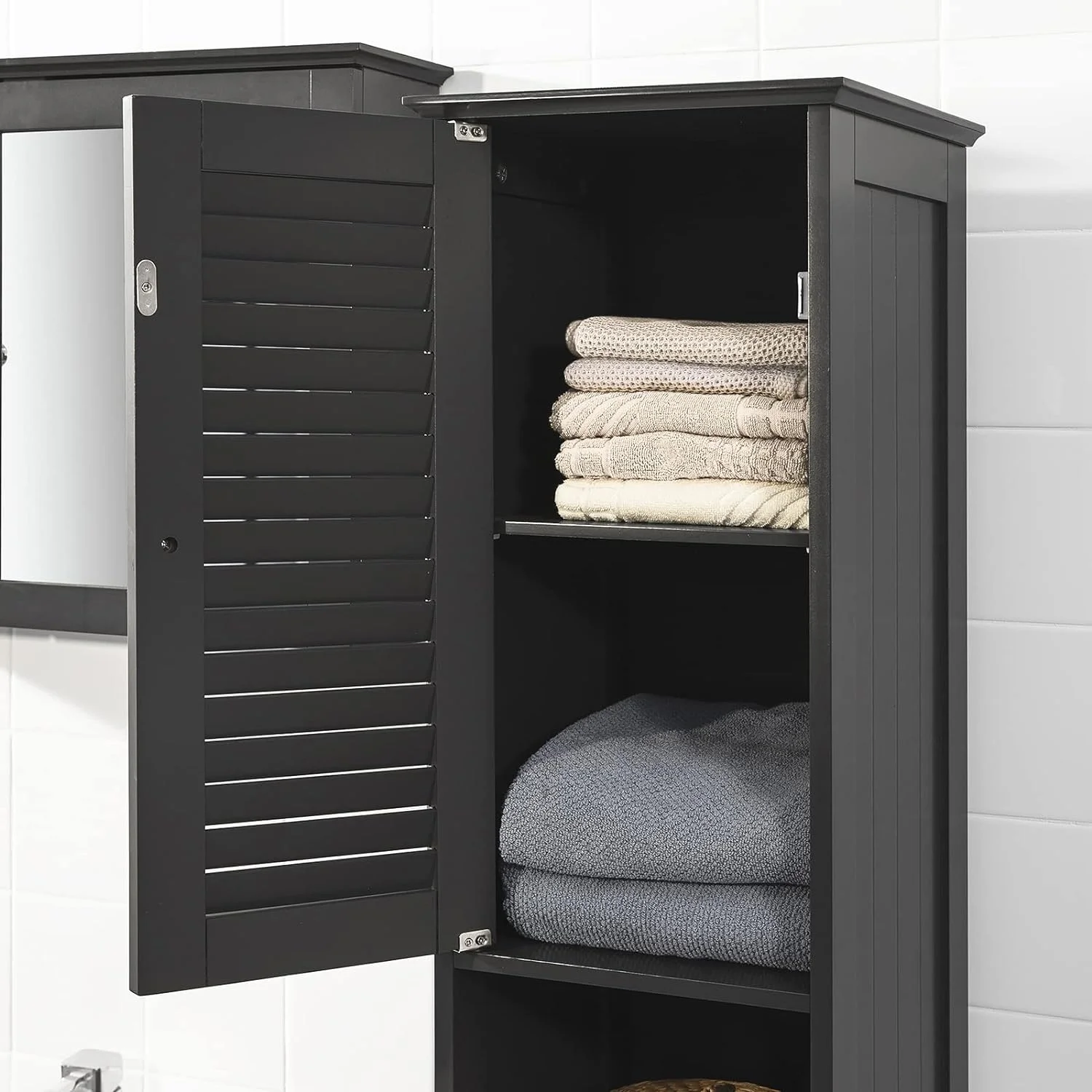 Mueble Columna de baño, Armario Baño Alto Estanterías de Baño-2 Puertas y 1 Cajón 32 x 30 x 170 cm ES (Gris) - Imagen 5