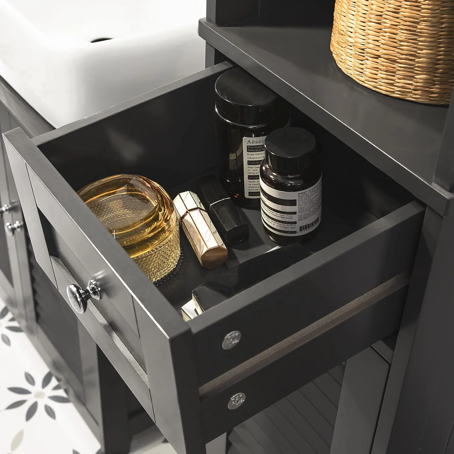 Mueble Columna de baño, Armario Baño Alto Estanterías de Baño-2 Puertas y 1 Cajón 32 x 30 x 170 cm ES (Gris) - Imagen 6