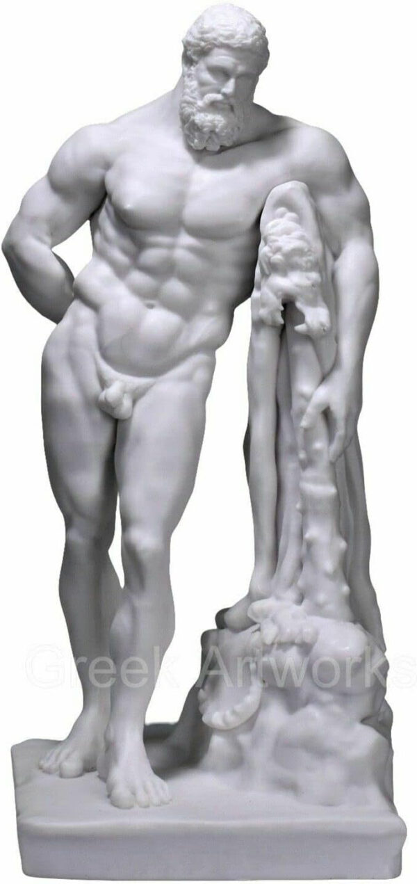 Farnese Hercules Heracles - Escultura de mármol fundido griego (25 cm), color blanco