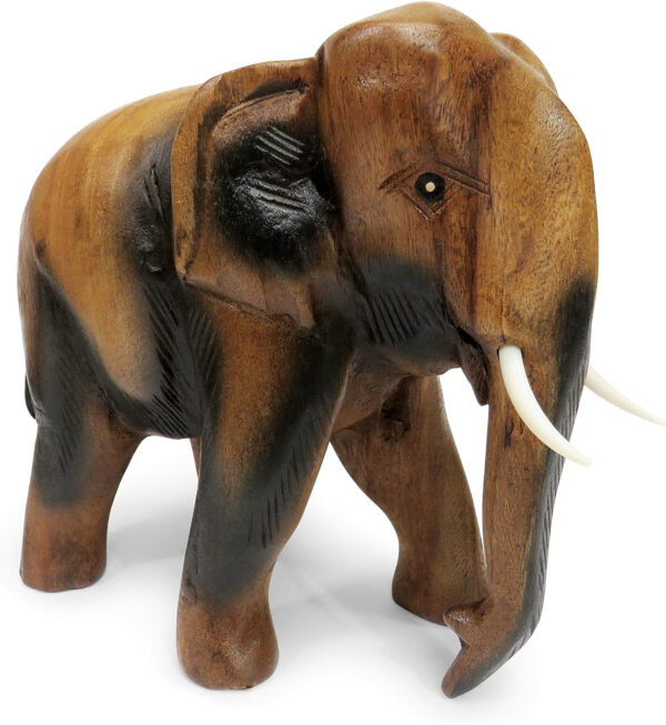 Figura de elefante caminando de madera tallada, madera, marrón, Large 22cm