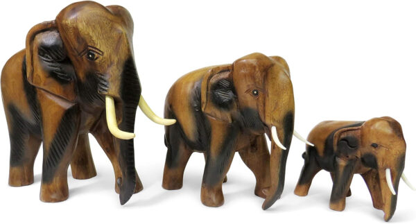 Figura de elefante caminando de madera tallada, madera, marrón, Large 22cm - Imagen 2