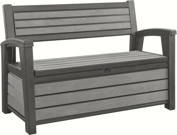 Banco arcón Exterior, Baúl almacenaje, Capacidad 260L, Resina, Color Marrón, Ordenación jardín y terraza, 132.1 x 61.2 x 89 cm