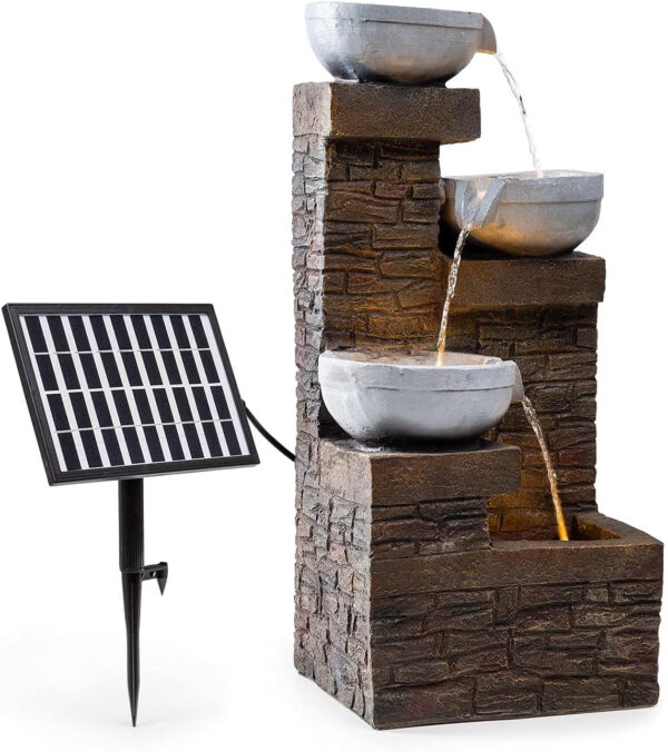 blumfeldt Fez - Fuente Solar, para Interiores y Exteriores, 3 cascadas, Potencia 5 W, Poliresina, Resistente Intemperie, Circuito Cerrado, Batería Recargable, Iluminación LED, 34 x 76 x 36 cm, Bronce