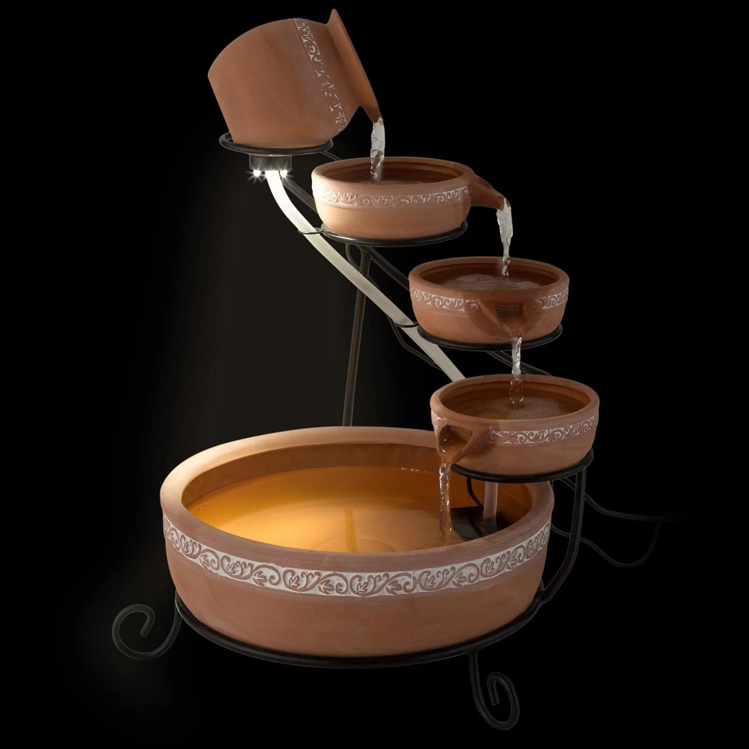 Fuente solar en cascada Empoli de terracota con iluminación LED - Imagen 4