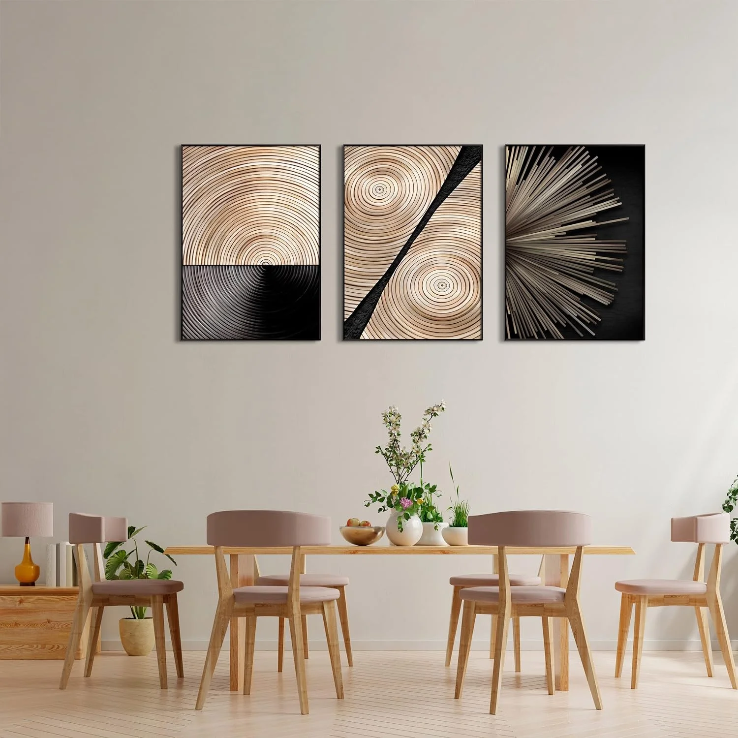 Cuadros decoracion salon modernos ARTE MINIMALISTA MADERA 50x70 cm x3 piezas - Cuadros con marco color negro incluido - Imagen 2