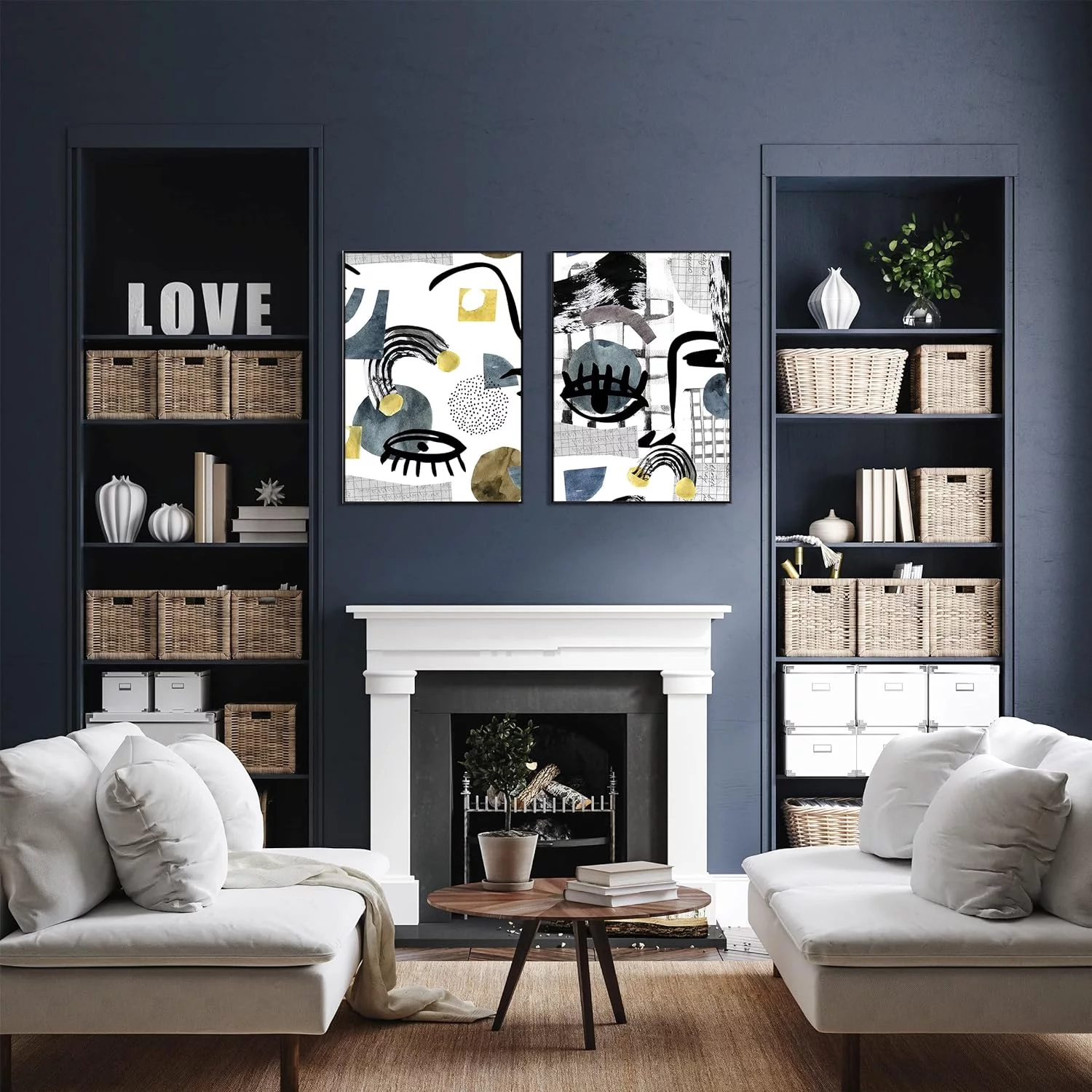 Cuadros decoracion salon modernos ARTE ABSTRACTO PICASSO 50x70 cm x2 piezas - Cuadros con marco negro incluido - Imagen 2