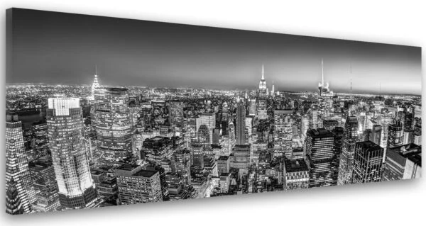 Cuadro En Lienzo Ciudad De Nueva York 120x40 cm 1 Pieza Modernos Calidad Fotografica Imagen Salon Dormitorio Cocina Oficina Pasillo Ciudad Arquitectura Edificios Rascacielos Negro Y Blanco