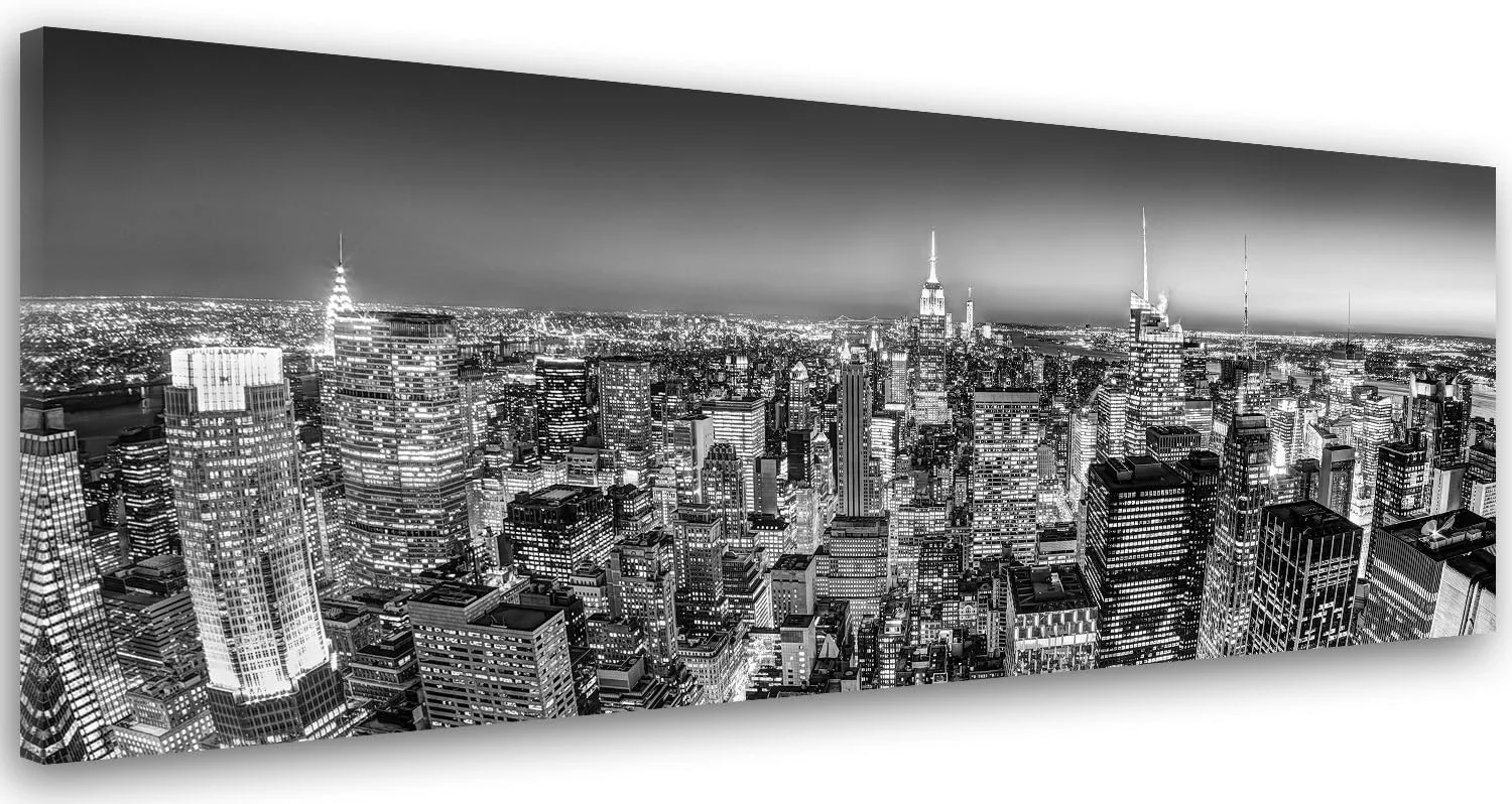 Cuadro En Lienzo Ciudad De Nueva York 120x40 cm 1 Pieza Modernos Calidad Fotografica Imagen Salon Dormitorio Cocina Oficina Pasillo Ciudad Arquitectura Edificios Rascacielos Negro Y Blanco
